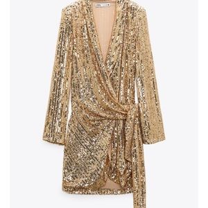 Zara Gold Sequin Blazer Dress